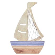 Artikel Segelboot Deko Aufsteller Holz Natur Hellblau 25,5×16,5cm 3er-Set