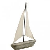 Segelboot, Boot aus Holz, Maritime Deko Shabby Chic Naturfarben, Weiß H37cm L24cm