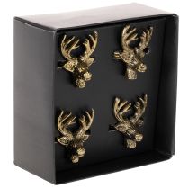 Artikel Serviettenring aus Metall, Hirschkopf, Gold-Optik, 6 cm, 4 Stück