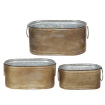Artikel Set Metall Übertopf Wanne Vintage Retro 3 Grössen Kupfer-Weiss für Tisch- und Balkondekoration