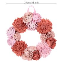 Artikel Blumenkranz aus Sola-Holz mit rosafarbenen Blüten, 25 cm, zur Wohnraumdekoration