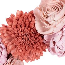 Artikel Blumenkranz aus Sola-Holz mit rosafarbenen Blüten, 25 cm, zur Wohnraumdekoration