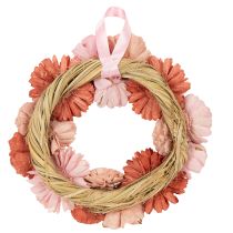 Artikel Blumenkranz aus Sola-Holz mit rosafarbenen Blüten, 25 cm, zur Wohnraumdekoration
