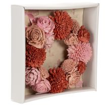 Artikel Blumenkranz aus Sola-Holz mit rosafarbenen Blüten, 25 cm, zur Wohnraumdekoration