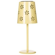 Artikel Solar Tischlampe aus gelbem Metall mit Blütenmuster, 28 cm, für Balkon und Terrasse