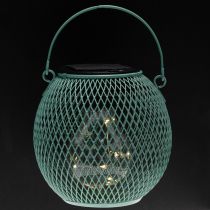 Artikel Solarlaterne aus Metall Türkis 12cm mit LED-Licht für Aussenbereich