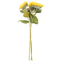 Artikel Künstliche Sonnenblumen mit realistischen Blättern und Blüten 58 cm, Set aus 3 Stielen, Gelb-Grün