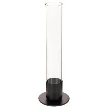 Artikel Stabkerzenhalter aus schwarzem Metall und Glaszylinder 31 cm