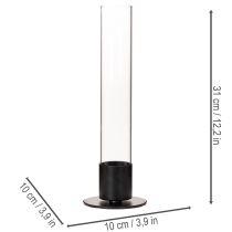 Artikel Stabkerzenhalter aus schwarzem Metall und Glaszylinder 31 cm