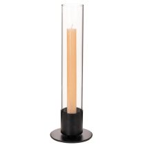 Artikel Stabkerzenhalter aus schwarzem Metall und Glaszylinder 31 cm