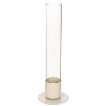 Artikel Stabkerzenhalter aus Metall mit Glaszylinder und Sockel 31 cm Taupe