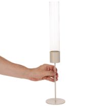 Artikel Kerzenhalter Glaszylinder Metallfuss 50 cm Taupe