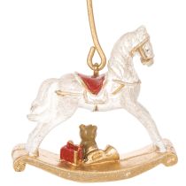 Artikel Weihnachtsbaum-Kerzenhalter Schaukelpferd aus Metall und Kunststoff 20 cm Gold 3er-Set