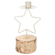 Artikel Kerzenhalter Stern aus Metall mit Holzsockel 20cm Silber Natur