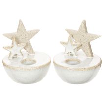 Artikel Kerzenhalter Sterne aus Keramik weiss naturgrau 11 cm 2er-Set