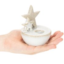 Artikel Kerzenhalter Sterne aus Keramik weiss naturgrau 11 cm 2er-Set