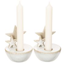 Artikel Kerzenhalter Sterne aus Keramik weiss naturgrau 11 cm 2er-Set