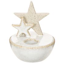 Artikel Kerzenhalter Sterne aus Keramik weiss naturgrau 11 cm 2er-Set