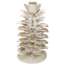 Artikel Kerzenhalter Tannenzapfen-Design Keramik Weiss Goldakzenten 17cm