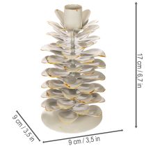 Artikel Kerzenhalter Tannenzapfen-Design Keramik Weiss Goldakzenten 17cm