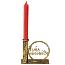 Artikel Stabkerzenhalter Metall Antik-Gold 13×5×10,5 cm mit Weihnachtsmotiv