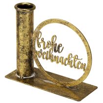 Artikel Stabkerzenhalter Metall Antik-Gold 13×5×10,5 cm mit Weihnachtsmotiv
