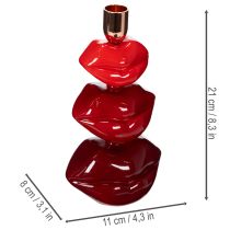Artikel Kerzenständer aus Polyresin und Metall in Lippenform 21 cm rot-gold