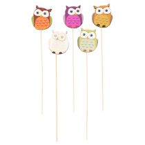 Artikel Pflanzenstecker Holz-Eulen 12er-Set, 31 cm, bunte Herbstdeko