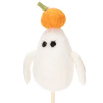 Artikel Halloween Geisterfiguren auf Holzstab 54 cm Weiss mit Kürbisakzenten 8er-Set