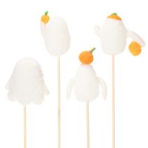 Artikel Halloween Geisterfiguren auf Holzstab 54 cm Weiss mit Kürbisakzenten 8er-Set