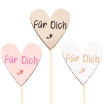 Artikel Herzstecker aus Holz mit Schriftzug "Für Dich" 31 cm, 12 Stück, sortierte Farben