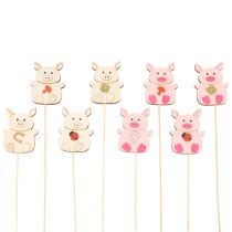 Artikel Dekostecker Schweinchen Holz bunt 31cm 16 Stück für Blumendekoration