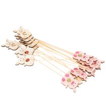 Artikel Dekostecker Schweinchen Holz bunt 31cm 16 Stück für Blumendekoration