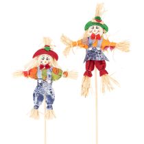 Artikel Blumenstecker Vogelscheuche aus Holz und Stoff 37cm 6er-Set für Herbstdekoration