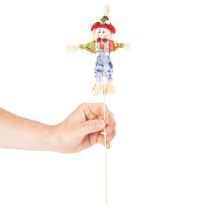 Artikel Blumenstecker Vogelscheuche aus Holz und Stoff 37cm 6er-Set für Herbstdekoration