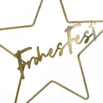Artikel Stern Frohes Fest aus Metall, Dekoring 32 × 29,5 cm in Gold und Silber mit Juteband