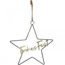 Artikel Sterndeko "Frohes Fest", Metallstern zum Hängen, Dekoring für den Advent Schwarz, Golden 41×39,5cm