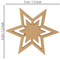 Artikel Streudeko Holzsterne 3 cm gemischt in Natur, Hellblau und Grün, 72 Stück
