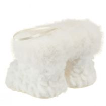 Artikel Weisse Deko-Stiefel aus Kunstfell, 7.5cm, 2 Paar, mit Aufhänger für saisonale Dekoration