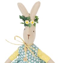 Artikel Stoff-Osterhase mit Kleidung, 43 cm, Naturfarben mit Blumenkranz