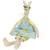 Artikel Stoff-Osterhase mit Kleidung, 43 cm, Naturfarben mit Blumenkranz