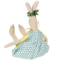 Artikel Stoff-Osterhase mit Kleidung, 43 cm, Naturfarben mit Blumenkranz
