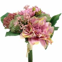 Blumenstrauß Dahlie und Protea, Seidenblumen, Sommerdeko L25cm
