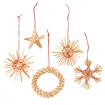Artikel Strohsterne Christbaumschmuck Stroh Natur Rot Ø4-6cm 17 St