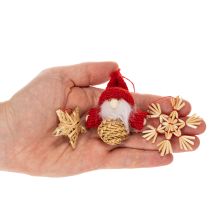 Artikel Strohanhänger Set mit Figuren und Sternen 4–6 cm 30-teilig Natur-Rot