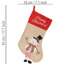 Artikel Weihnachtsstrumpf-Set aus Stoff, 50 cm, Rot-Beige, 3 Motive: Weihnachtsmann, Wichtel, Schneemann