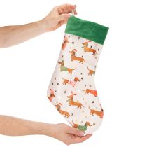 Artikel Weihnachtssocke aus Stoff mit Dackel-Motiv 50 cm grün-weiss
