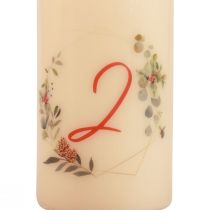 Artikel Adventskerzen Set 1-4 aus Wachs, Cremefarben mit Weihnachtsmotiv, 130 x 70 mm, 4 Stück