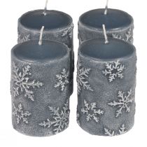 Artikel Stumpenkerzen Blau Kerzen Schneeflocken 100/65mm 4St