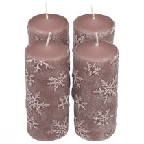 Artikel Stumpenkerzen Rosa Kerzen Schneeflocken 150/65mm 4St
